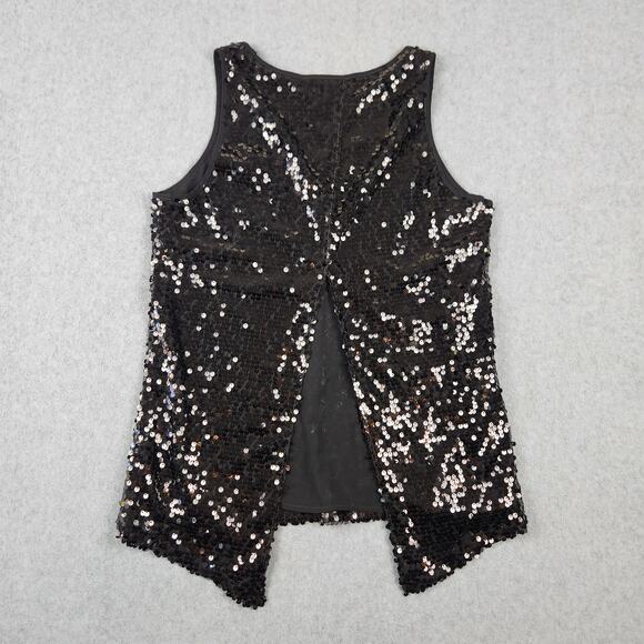 🌼Express Top Womens Size Small Split Back Tank Black Sequin - Picture 7 of 14